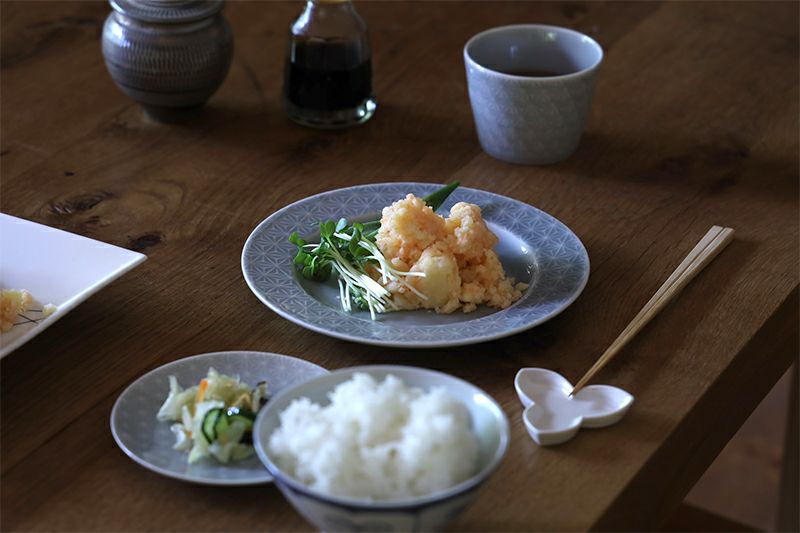 織部 現代 色彩皿 19.5cmリム皿 麻の葉 薄灰 | TOKILABOトキラボ
